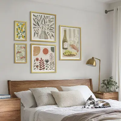 Conjunto de 5 quadros decorativos com tema elegante de vinho