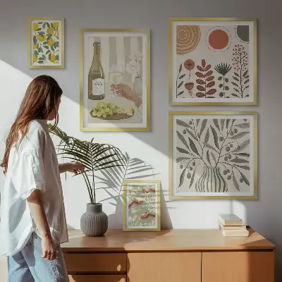 Conjunto de 5 quadros decorativos com tema elegante de vinho