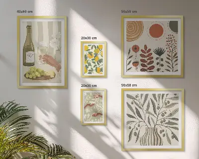 Conjunto de 5 quadros decorativos com tema elegante de vinho