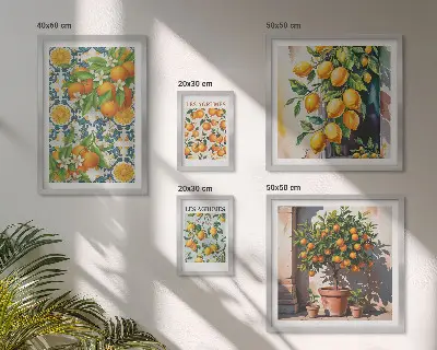 Galeria de quadros para parede com ilustrações vintage de frutas cítricas e flores
