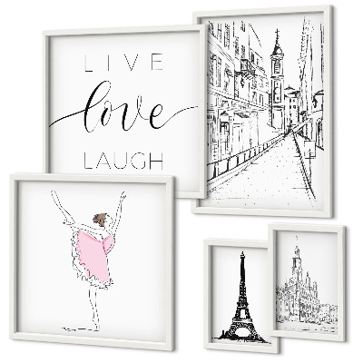 Conjunto de 5 quadros com moldura Inspirações parisienses elegantes