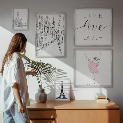 Conjunto de 5 quadros com moldura Inspirações parisienses elegantes