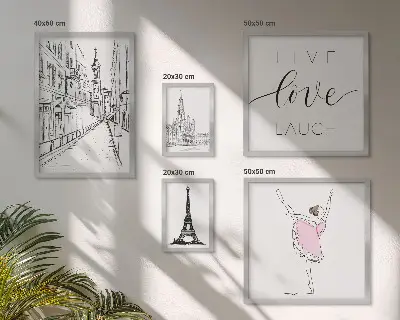 Conjunto de 5 quadros com moldura com estampas de inspirações parisienses elegantes