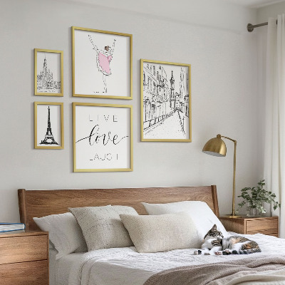 Conjunto de 5 quadros com moldura Inspirações parisienses elegantes