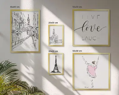 Conjunto de 5 quadros com moldura com estampas de inspirações parisienses elegantes
