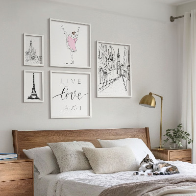Conjunto de 5 quadros com moldura Inspirações parisienses elegantes
