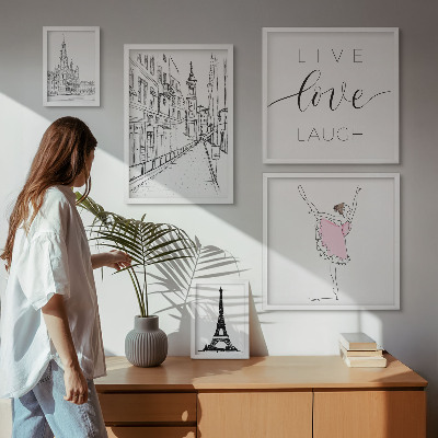 Conjunto de 5 quadros com moldura Inspirações parisienses elegantes