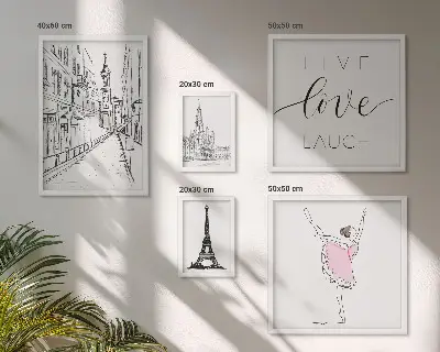 Conjunto de 5 quadros com moldura com estampas de inspirações parisienses elegantes
