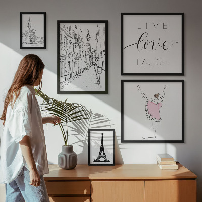 Conjunto de 5 quadros com moldura Inspirações parisienses elegantes