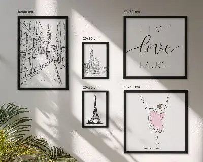 Conjunto de 5 quadros com moldura com estampas de inspirações parisienses elegantes