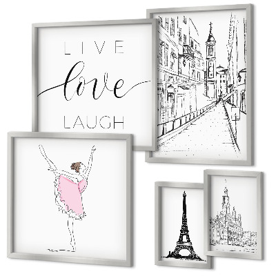 Conjunto de 5 quadros com moldura Inspirações parisienses elegantes