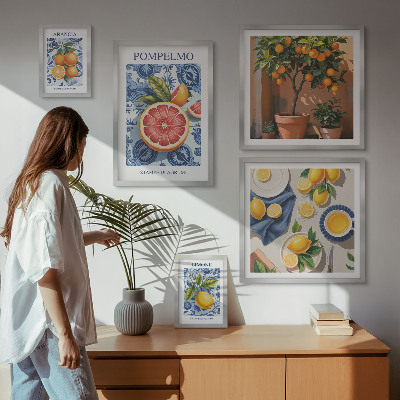 Conjunto de 5 quadros decorativos Decorações vintage cítricas
