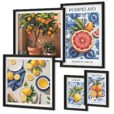 Conjunto de 5 quadros decorativos Decorações vintage cítricas