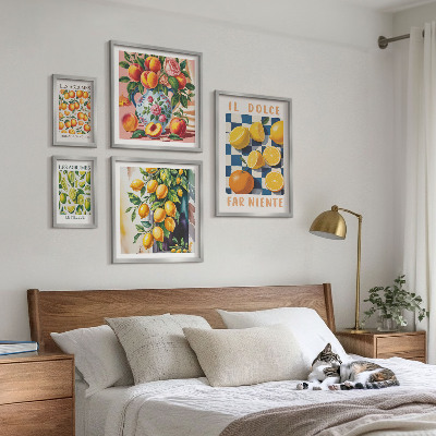 Conjunto de 5 quadros com moldura Cítricos retrô na cozinha