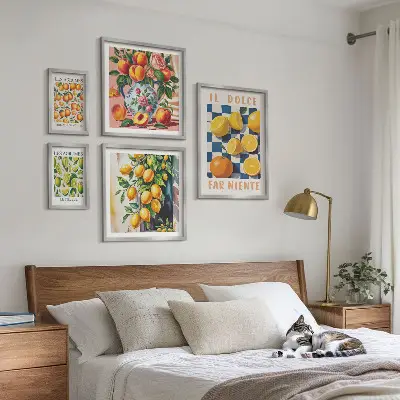 Conjunto de 5 quadros com moldura cítricos retrô para cozinha
