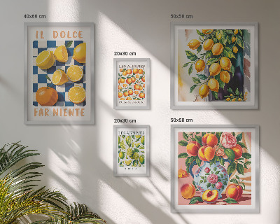 Conjunto de 5 quadros com moldura Cítricos retrô na cozinha