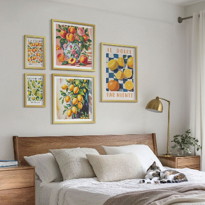 Conjunto de 5 quadros com moldura Cítricos retrô na cozinha