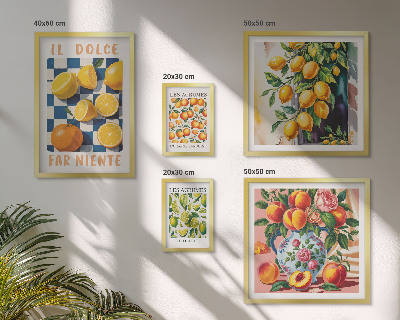 Conjunto de 5 quadros com moldura Cítricos retrô na cozinha