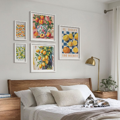 Conjunto de 5 quadros com moldura Cítricos retrô na cozinha