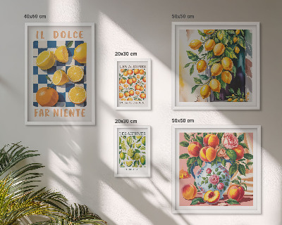 Conjunto de 5 quadros com moldura Cítricos retrô na cozinha