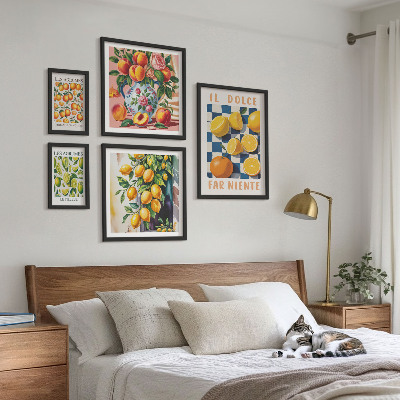 Conjunto de 5 quadros com moldura Cítricos retrô na cozinha
