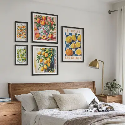 Conjunto de 5 quadros com moldura cítricos retrô para cozinha