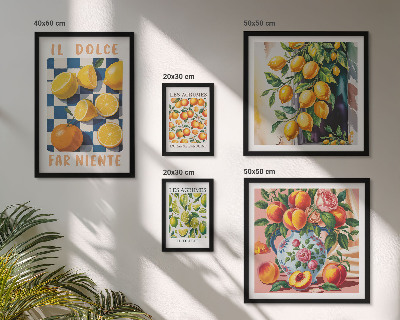 Conjunto de 5 quadros com moldura Cítricos retrô na cozinha