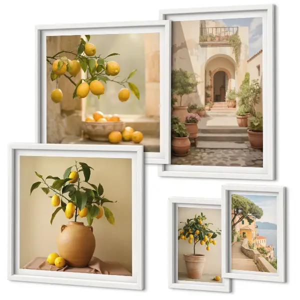 Conjunto de 5 quadros decorativos com estampas de decorações cítricas elegantes