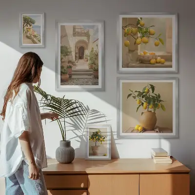 Conjunto de 5 quadros decorativos com estampas de decorações cítricas elegantes