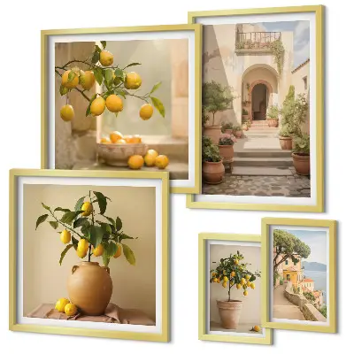 Conjunto de 5 quadros decorativos com estampas de decorações cítricas elegantes