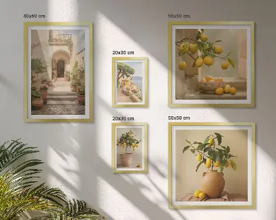 Conjunto de 5 quadros decorativos com estampas de decorações cítricas elegantes