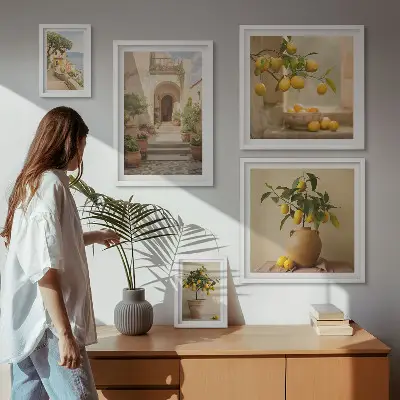 Conjunto de 5 quadros decorativos com estampas de decorações cítricas elegantes
