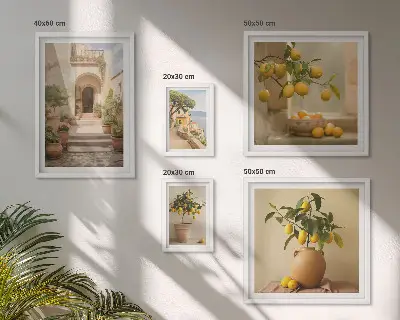 Conjunto de 5 quadros decorativos com estampas de decorações cítricas elegantes