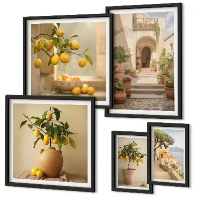Conjunto de 5 quadros decorativos com estampas de decorações cítricas elegantes