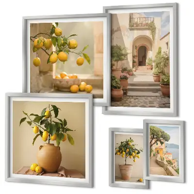 Conjunto de 5 quadros decorativos com estampas de decorações cítricas elegantes