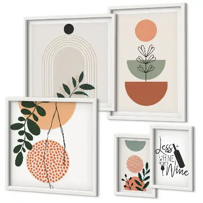 Conjunto de 5 quadros com moldura de decoração com motivos botânicos elegantes