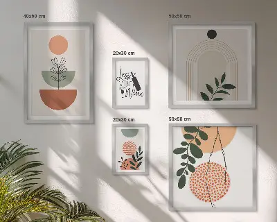 Conjunto de 5 quadros com moldura de decoração com motivos botânicos elegantes