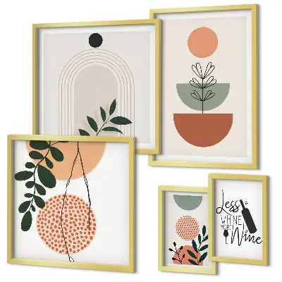 Conjunto de 5 quadros com moldura de decoração com motivos botânicos elegantes