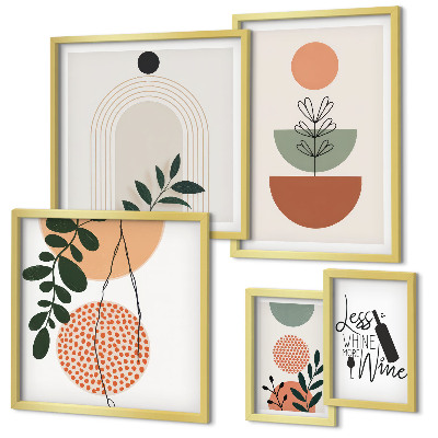 Conjunto de 5 quadros com moldura Decorações de plantas elegantes