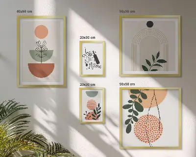 Conjunto de 5 quadros com moldura de decoração com motivos botânicos elegantes
