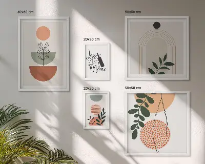 Conjunto de 5 quadros com moldura de decoração com motivos botânicos elegantes