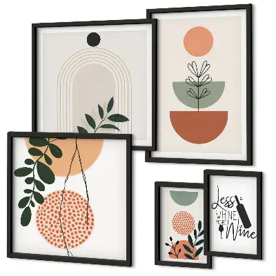 Conjunto de 5 quadros com moldura de decoração com motivos botânicos elegantes