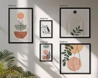 Conjunto de 5 quadros com moldura de decoração com motivos botânicos elegantes