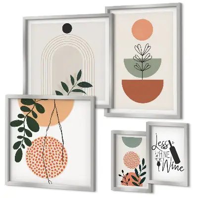 Conjunto de 5 quadros com moldura de decoração com motivos botânicos elegantes