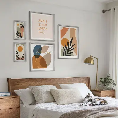 Conjunto de 5 quadros decorativos com estampas de gráficos abstratos e elegantes de plantas