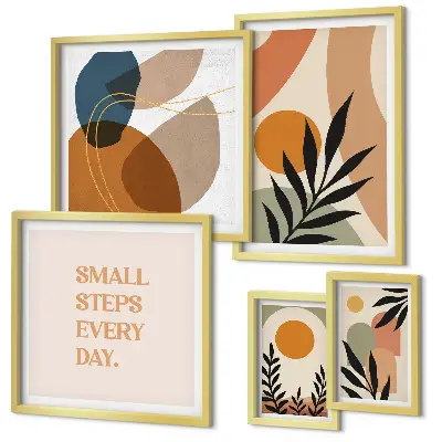 Conjunto de 5 quadros decorativos com estampas de gráficos abstratos e elegantes de plantas