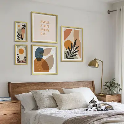 Conjunto de 5 quadros decorativos com estampas de gráficos abstratos e elegantes de plantas