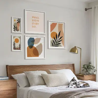Conjunto de 5 quadros decorativos com estampas de gráficos abstratos e elegantes de plantas