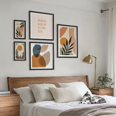 Conjunto de 5 quadros decorativos com estampas de gráficos abstratos e elegantes de plantas