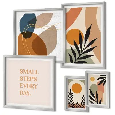 Conjunto de 5 quadros decorativos com estampas de gráficos abstratos e elegantes de plantas